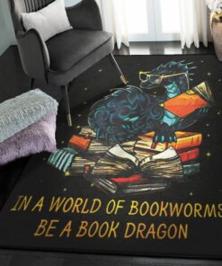 Library Books Area Rug, In A World Of Bookworms Be A Book Dragon Rug, Dragon Area Rug, Dragon Themed Rugs, Gift For Dragon Lovers, Rug, Carpet For Living Room, Bedding Room Home Decor DG132