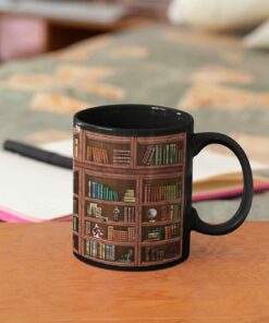 Library Bookshelf Mug Mugs Book Lovers Coffee Mug - Librarian Mug Book Coffee Mug Book Mug Book Club Cup Bookish Items Bookworm Mug Gifts For Readers Bookish Gifts For Book Lovers Black Mug