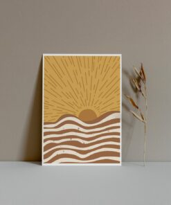 Living Room Decor Boho Print, Boho Wall Decor Burnt Orange Print Vintage Inspired 70s Wall Art Moutain Canvas Poster