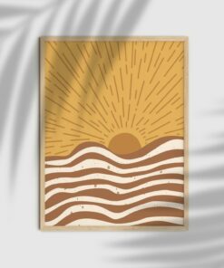 Living Room Decor Boho Print, Boho Wall Decor Burnt Orange Print Vintage Inspired 70s Wall Art Moutain Canvas Poster