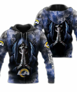 Los Angeles Rams Skull Hoodies Background Smoke Gifts for Fans