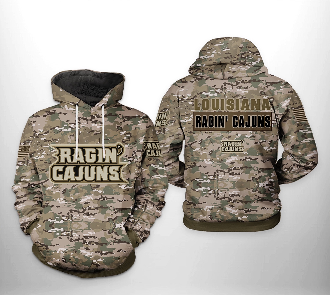 Louisiana Ragin’ Cajuns Ncaa Camo Veteran 3D All Over Print Hoodie, Zip-Up Hoodie