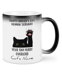 Love Sunshine Personalized Funny Black Cat Mug Happy Father's Day Human Servant Your Tiny Furry Overlord Gifts For Lover, Dad, Pet Lovers Color Changing