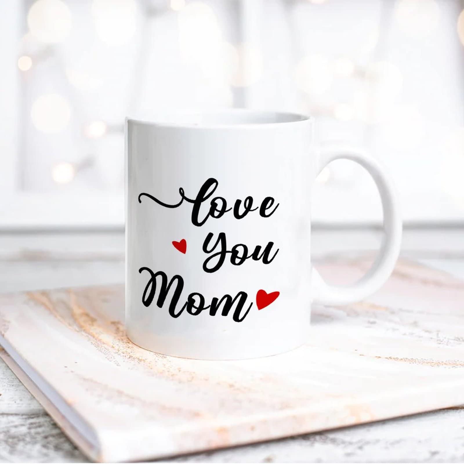 Love You Mom Coffee Mugs, New Mother Gift Idea For Mama Mommy Mamma From Son Daughter Children Kids On Mother's Day, Christmas, Birthday Anniversary Present White Ceramic