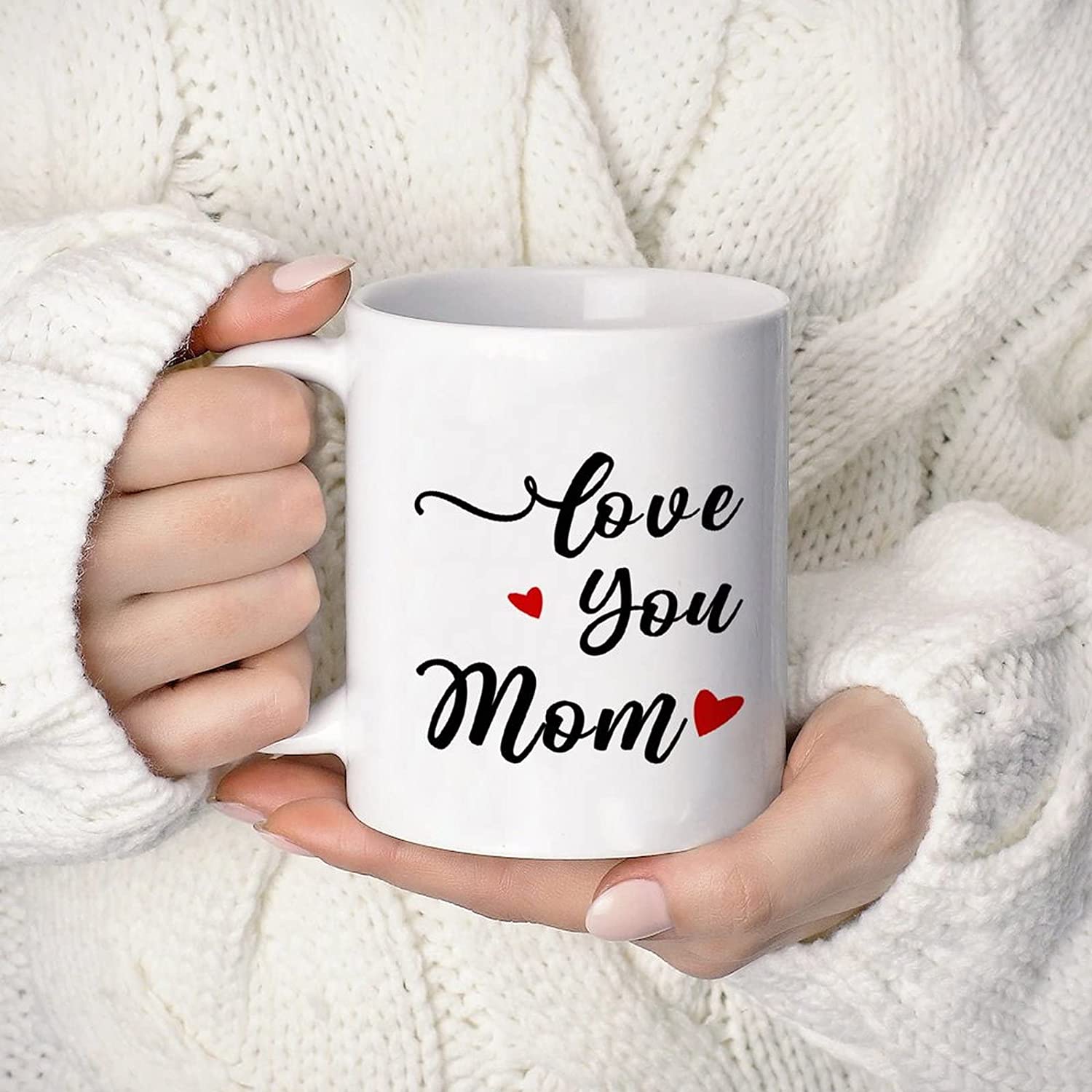 Love You Mom Coffee Mugs, New Mother Gift Idea For Mama Mommy Mamma From Son Daughter Children Kids On Mother's Day, Christmas, Birthday Anniversary Present White Ceramic