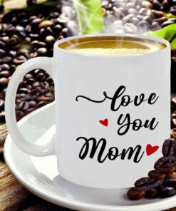 Love You Mom Coffee Mugs, New Mother Gift Idea For Mama Mommy Mamma From Son Daughter Children Kids On Mother's Day, Christmas, Birthday Anniversary Present White Ceramic