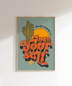 Love Yourself Motivational Quote Aesthetic Vintage 70s Poster Wall Art Canvas Prints
