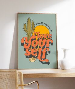 Love Yourself Motivational Quote Aesthetic Vintage 70s Poster Wall Art Canvas Prints