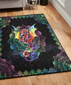 Mandala Flower Art Deco Rug, Dragon Mandala Rug, Dragon Area Rug, Dragon Themed Rugs, Gift For Dragon Lovers, Personalized Rug, Carpet For Living Room, Bedding Room Home Decor DG79