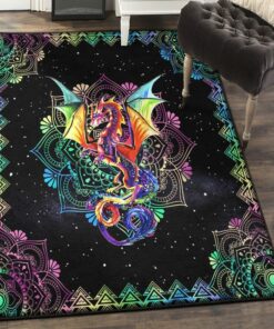 Mandala Flower Art Deco Rug, Dragon Mandala Rug, Dragon Area Rug, Dragon Themed Rugs, Gift For Dragon Lovers, Personalized Rug, Carpet For Living Room, Bedding Room Home Decor DG79