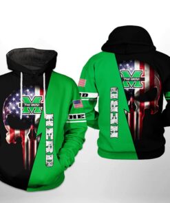 Marshall Thundering Herd Ncaa Us Flag Skull 3D All Over Print Hoodie, Zip-Up Hoodie