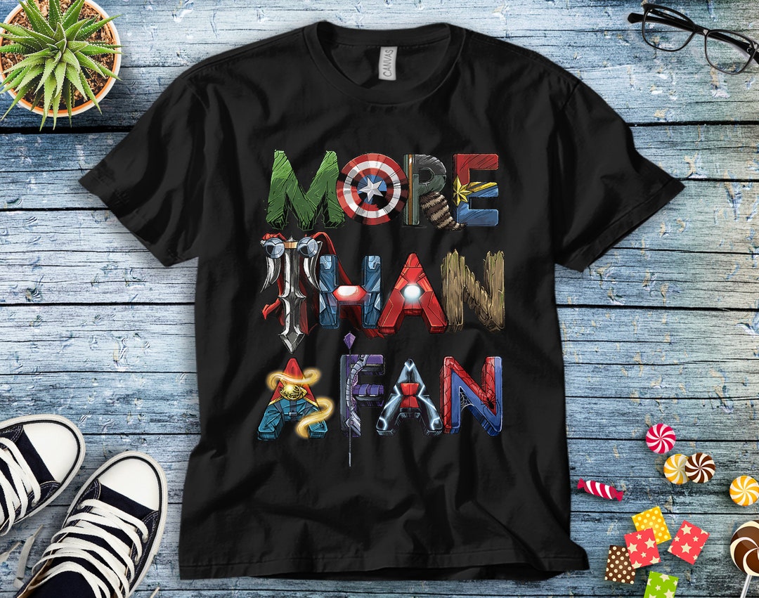 Marvel Avengers More Than A Fan Word Stack T-Shirt Unisex Tee Adult T-shirt Kid Shirt Long Sleeve Hoodie Sweatshirt Woman's Tank