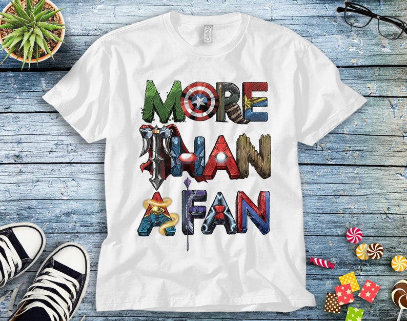 Marvel Avengers More Than A Fan Word Stack T-Shirt Unisex Tee Adult T-shirt Kid Shirt Long Sleeve Hoodie Sweatshirt Woman's Tank