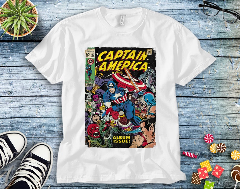 Marvel Captain America Avengers Comic Cover Graphic Unisex Tee Adult T-shirt Kid Shirt Long Sleeve Hoodie Sweatshirt