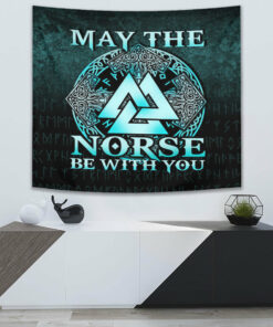 May The Norse Be With You Viking Cyan Version Tapestry for Wall Décor