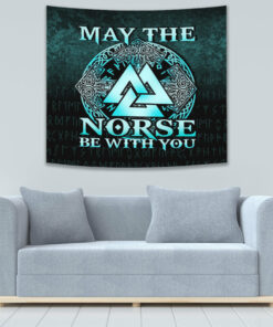 May The Norse Be With You Viking Cyan Version Tapestry for Wall Décor