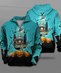 Miami Dolphins Halloween Costume Hoodies Jack Skellington 3D Graphic Gifts for Fans