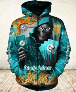 Miami Dolphins Hoodie Mens Halloween Death Card Gifts for Fans