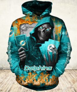 Miami Dolphins Hoodie Mens Halloween Death Card Gifts for Fans