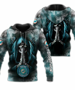 Miami Dolphins Skull Hoodie Background Smoke Gifts for Fans