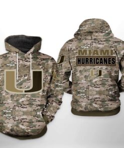 Miami Hurricanes Ncaa Camo Veteran 3D All Over Print Hoodie, Zip-Up Hoodie