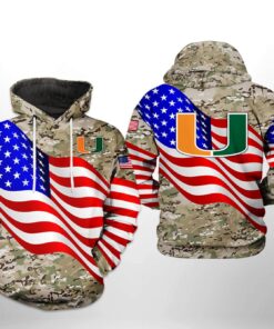 Miami Hurricanes Ncaa Us Flag Camo Veteran 3D All Over Print Hoodie, Zip-Up Hoodie