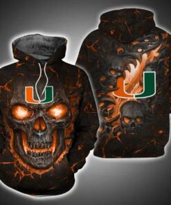 Miami Hurricanes Skull Fire Eyes Art 3D All Over Print Zip Hoodie Gifts For Ncaa Fans