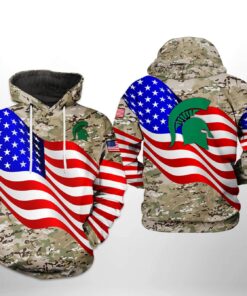 Michigan State Spartans Ncaa Us Flag Camo Veteran 3D All Over Print Hoodie, Zip-Up Hoodie