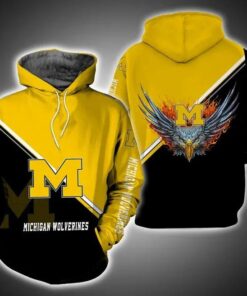 Michigan Wolverines Fire Eagle 3D All Over Print Zip Hoodie Gifts For Ncaa Fans
