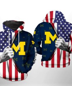 Michigan Wolverines Hoodie Ncaa Us Flag 3D All Over Print Zip Hoodie Gifts For Ncaa Fans