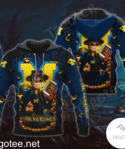 Michigan Wolverines Jack Skellington Halloween 3D All Over Print Zip Hoodie Gifts For Ncaa Fans
