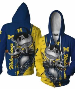 Michigan Wolverines Jack Skellington Halloween 3D Hoodie Zip Hoodie, Ncaa 3D All Over Print Hoodie Zip Hoodie