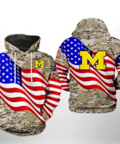 Michigan Wolverines Ncaa Us Flag Camo Veteran 3D All Over Print Hoodie, Zip-Up Hoodie