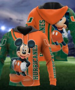 Mickey Mouse With Miami Hurricanes 3D All Over Print Zip Hoodie Gifts For Ncaa Fans