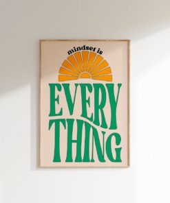 Mindset Is Everything Motivational Quote Aesthetic Vintage 70s Poster Wall Art Canvas Prints