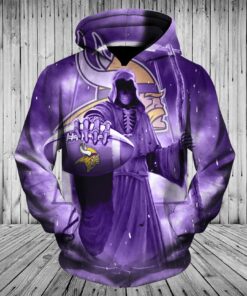 Minnesota Vikings Men's Hoodie 3D Death Skull Hoodies Gifts for Fans