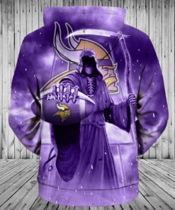 Minnesota Vikings Men's Hoodie 3D Death Skull Hoodies Gifts for Fans