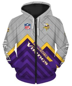 Minnesota Vikings Zip Up Hoodies 3D Sweathsirt Long Sleeve Gifts for Fans