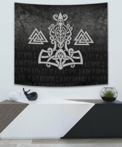 Mjolnir and Valknut Tapestry for Wall Décor