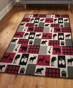 Moose Bedroom Rugs, Rustic Moose And Bear Rug, Rustic Rug, Rustic Lodge Area Rugs, Carpet for Living Room A36
