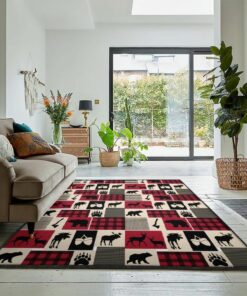 Moose Bedroom Rugs, Rustic Moose And Bear Rug, Rustic Rug, Rustic Lodge Area Rugs, Carpet for Living Room A36