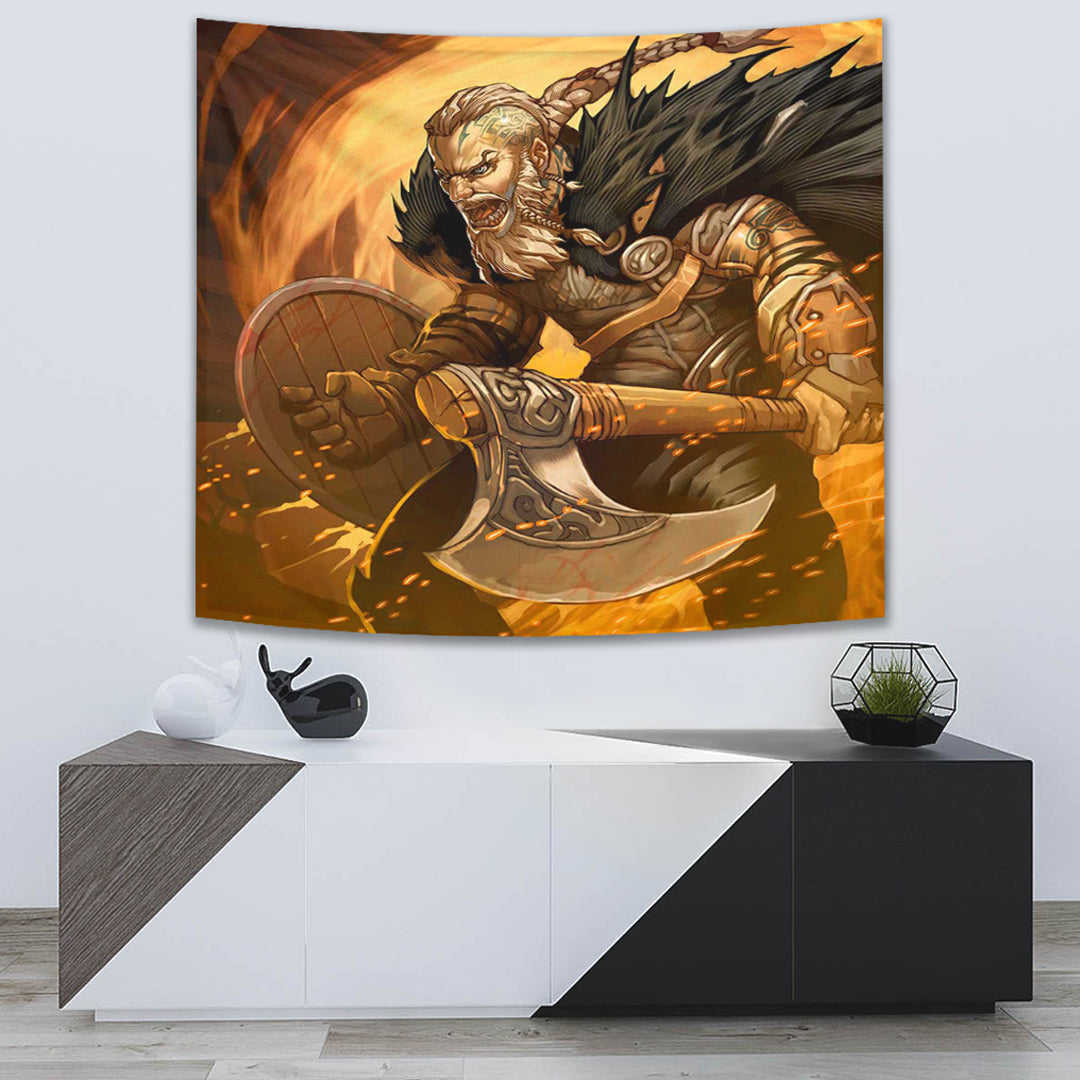 Motorcycle Viking Ride Until Valhalla Rider Tapestry for Wall Décor