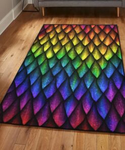 Mythical Creature Dining Room Rug, Rainbow Dragon Scales Rug, Dragon Area Rug, Dragon Themed Rugs, Gift For Dragon Lovers, Personalized Rug, Carpet For Living Room, Bedding Room Home Decor DG120
