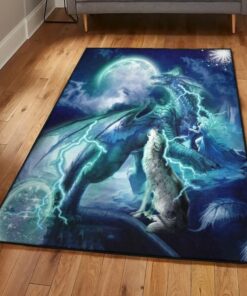 Mythical Creature Outdoor Carpet, Moonsong Dragon Wolf Rug, Dragon Area Rug, Dragon Themed Rugs, Gift For Dragon Lovers, Personalized Rug, Carpet For Living Room, Bedding Room Home Decor DG172