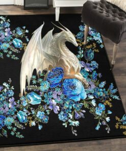 Mythical Creature Playroom Rug, Flowery Dragon Rug, Dragon Area Rug, Dragon Themed Rugs, Gift For Dragon Lovers, Personalized Rug, Carpet For Living Room, Bedding Room Home Decor DG81