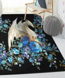 Mythical Creature Playroom Rug, Flowery Dragon Rug, Dragon Area Rug, Dragon Themed Rugs, Gift For Dragon Lovers, Personalized Rug, Carpet For Living Room, Bedding Room Home Decor DG81