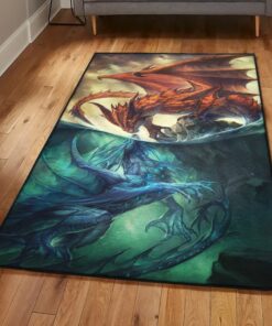Mythical Creature Washable Area Rugs, Blue Dragon Orange Dragon Rug, Dragon Area Rug, Dragon Themed Rugs, Gift For Dragon Lovers, Rug, Carpet For Living Room, Bedding Room Home Decor DG123