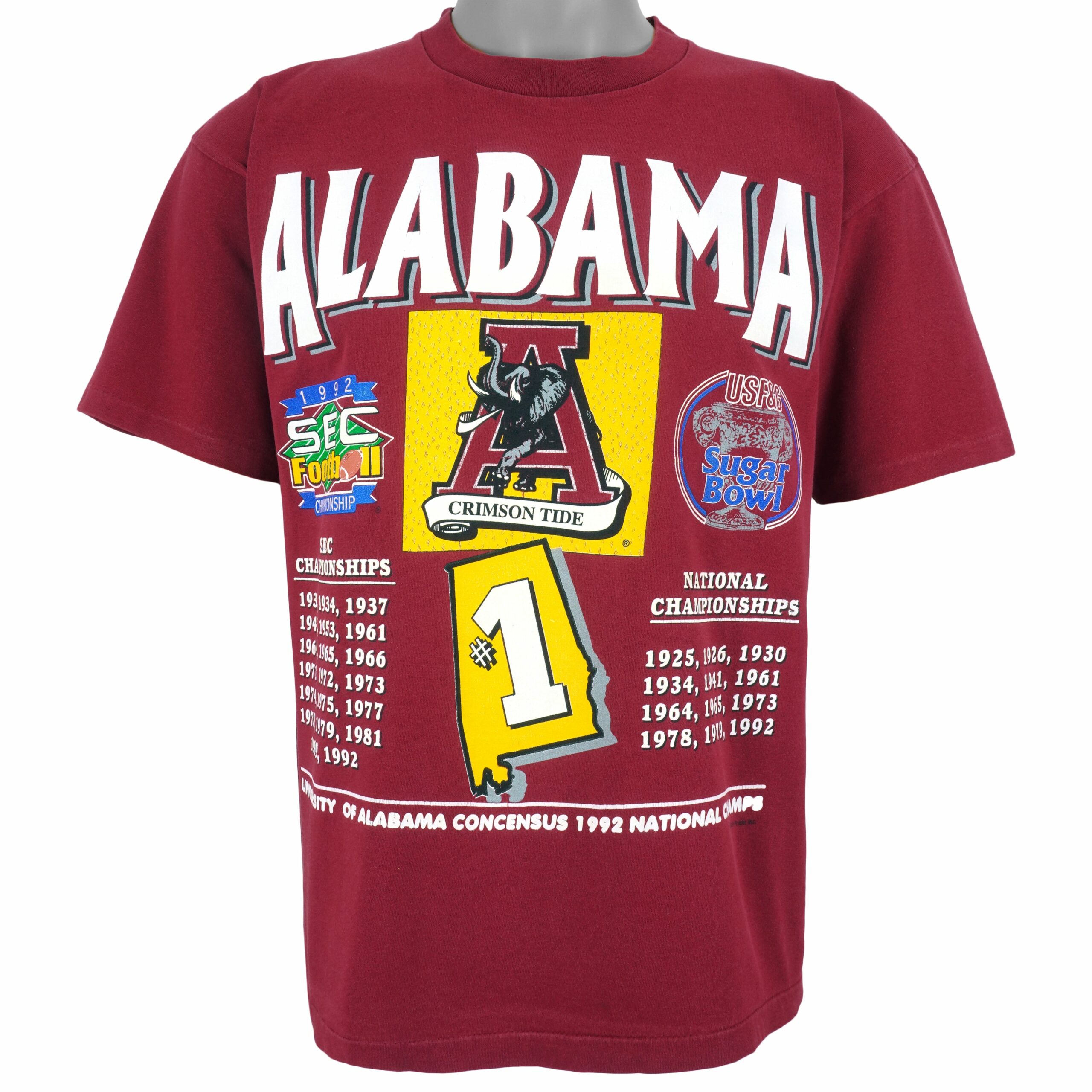 NCAA Alabama Crimson Tide, National Champs T-Shirt 1992 Vintage Style Hoodie Sweatshirt Reprinted Full Size Gifts for Fans