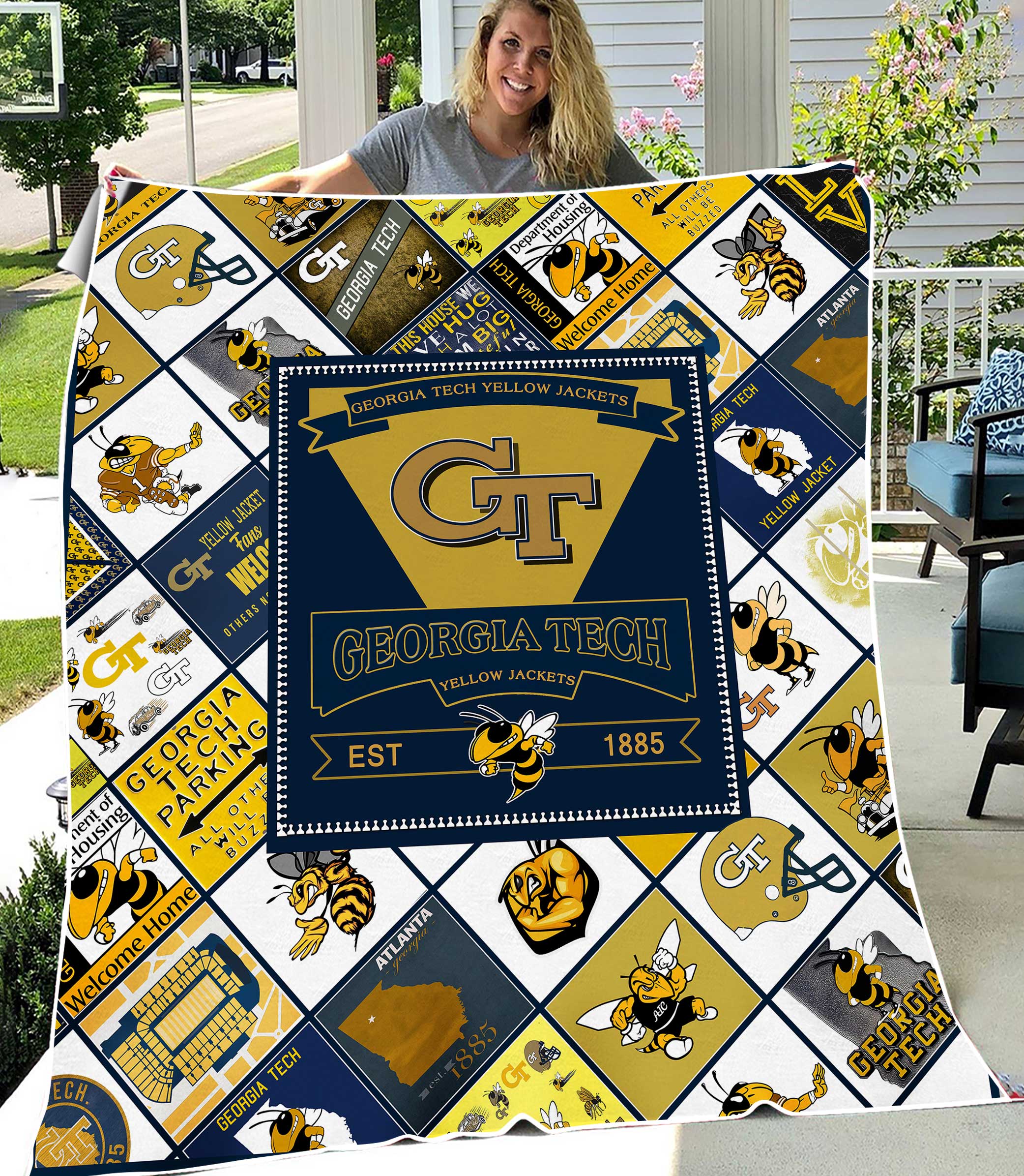 NCAA Georgia Tech Yellow Jackets Sherpa Fleece Blanket Gifts For Fans
