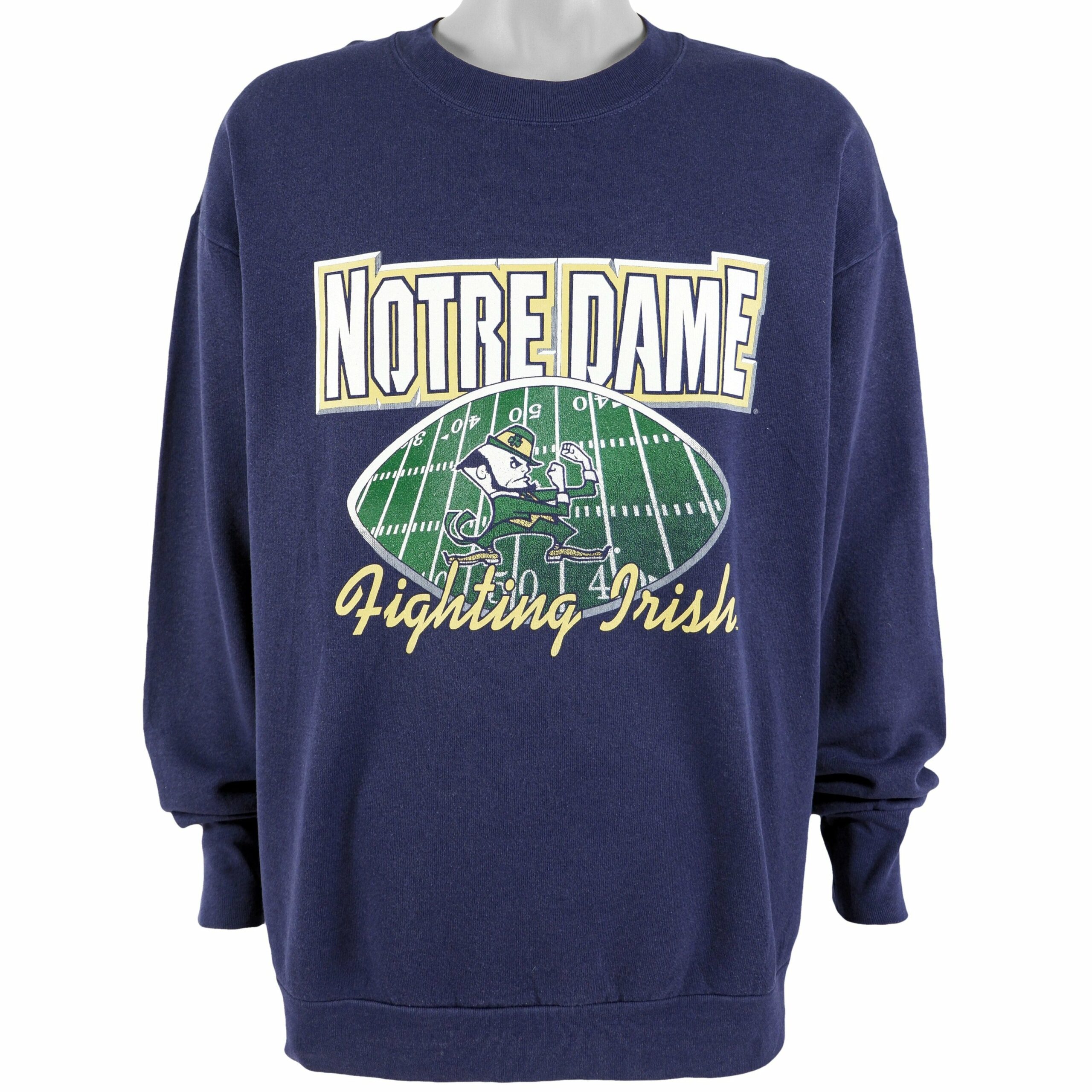 NCAA Notre Dame Fighting Irish Crew Neck Sweatshirt 1990s Vintage Style Hoodie Shirt Reprinted Full Size Gifts for Fans